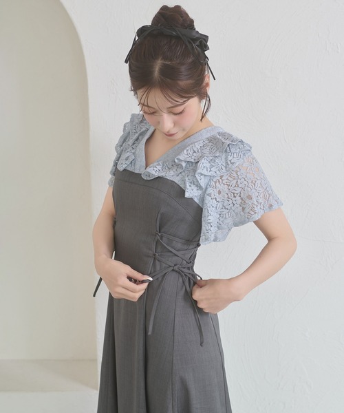 Ambre Neige（アンブルネージュ）の「raffle docking dress / ラッフルドッキングワンピース（ワンピース・レディース・チャコールグレー/ブラック/ネイビー/ベージュ/グレー/ベージュ系その他・FREE）」の3枚目の写真