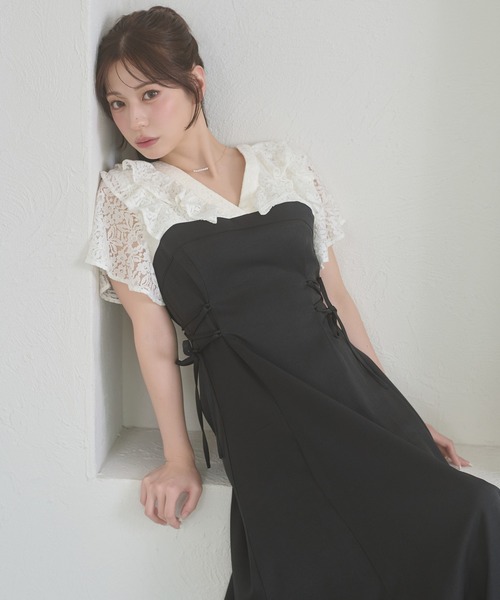 Ambre Neige（アンブルネージュ）の「raffle docking dress / ラッフルドッキングワンピース（ワンピース・レディース・チャコールグレー/ブラック/ネイビー/ベージュ/グレー/ベージュ系その他・FREE）」の2枚目の写真