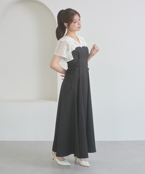 Ambre Neige（アンブルネージュ）の「raffle docking dress / ラッフルドッキングワンピース（ワンピース・レディース・チャコールグレー/ブラック/ネイビー/ベージュ/グレー/ベージュ系その他・FREE）」の9枚目の写真