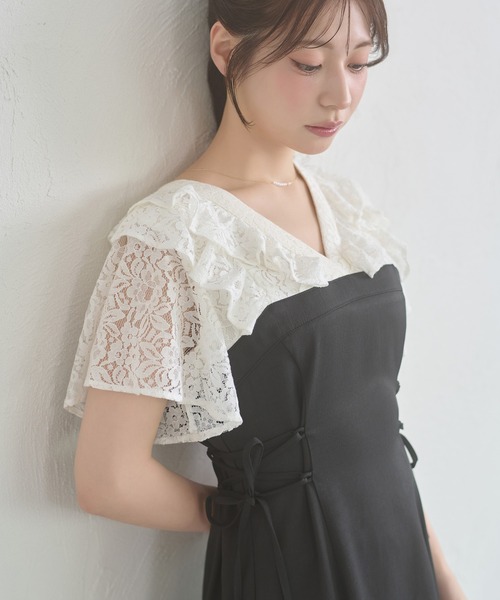 Ambre Neige（アンブルネージュ）の「raffle docking dress / ラッフルドッキングワンピース（ワンピース・レディース・チャコールグレー/ブラック/ネイビー/ベージュ/グレー/ベージュ系その他・FREE）」の13枚目の写真