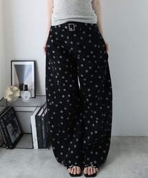 ドットデニムカーブワイドパンツ ベルト付き