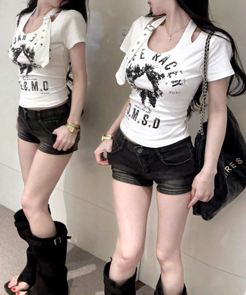 Riff（リフ）の「ベルトデザインプリントTシャツ（Tシャツ/カットソー・レディース・ホワイト/ブラック・FREE）」の15枚目の写真