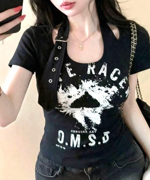 Riff（リフ）の「ベルトデザインプリントTシャツ（Tシャツ/カットソー・レディース・ホワイト/ブラック・FREE）」の11枚目の写真