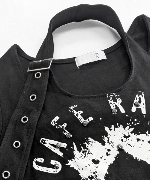 Riff（リフ）の「ベルトデザインプリントTシャツ（Tシャツ/カットソー・レディース・ホワイト/ブラック・FREE）」の5枚目の写真