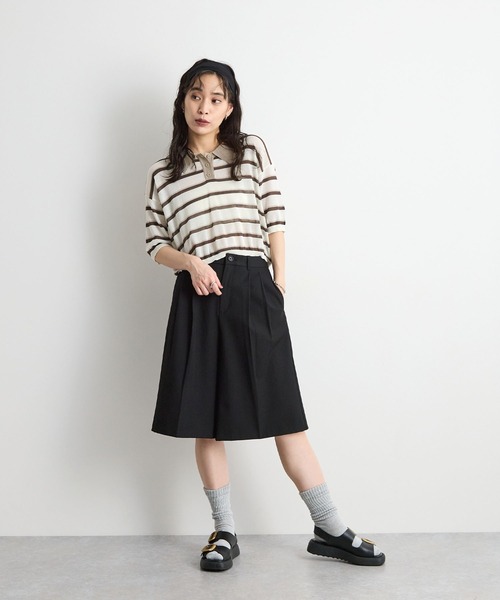 STELLA FISH(ステラフィッシュ)の「レトロに着映える。配色ボーダー半袖ポロニット / シアートップス(Tシャツ/カットソー・レディース・アイボリー/ネイビー/ブルー・FREE)」の11枚目の写真