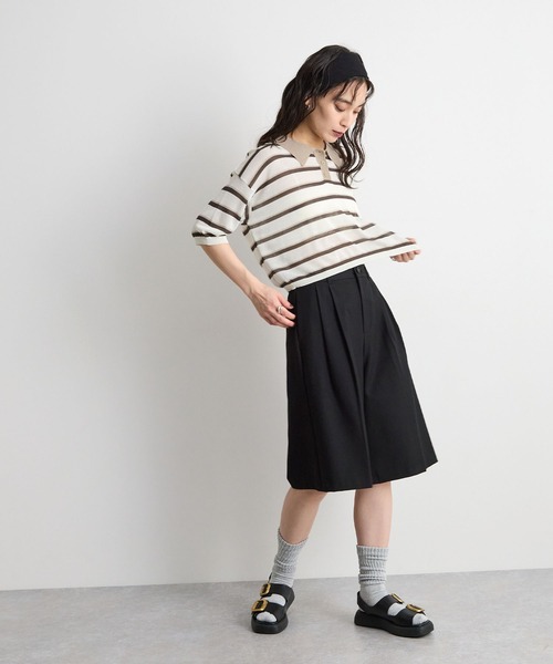 STELLA FISH(ステラフィッシュ)の「レトロに着映える。配色ボーダー半袖ポロニット / シアートップス(Tシャツ/カットソー・レディース・アイボリー/ネイビー/ブルー・FREE)」の12枚目の写真