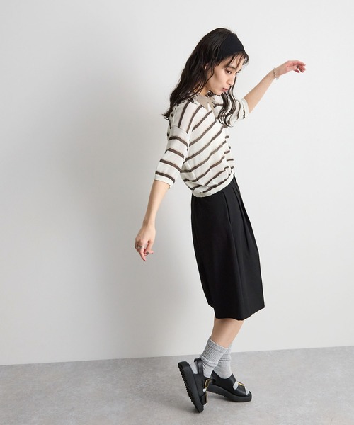 STELLA FISH(ステラフィッシュ)の「レトロに着映える。配色ボーダー半袖ポロニット / シアートップス(Tシャツ/カットソー・レディース・アイボリー/ネイビー/ブルー・FREE)」の13枚目の写真