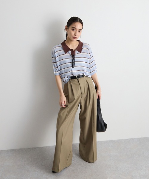 STELLA FISH(ステラフィッシュ)の「レトロに着映える。配色ボーダー半袖ポロニット / シアートップス(Tシャツ/カットソー・レディース・アイボリー/ネイビー/ブルー・FREE)」の17枚目の写真