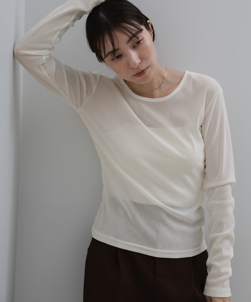 select MOCA(セレクトモカ)の「シアーベロアロンT(Tシャツ/カットソー・レディース・アイボリー/ブラウン/チャコールグレー/ブラック・FREE)」の4枚目の写真
