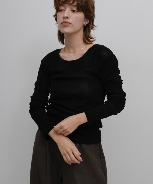 select MOCA(セレクトモカ)の「シアーベロアロンT(Tシャツ/カットソー・レディース・アイボリー/ブラウン/チャコールグレー/ブラック・FREE)」の1枚目の写真