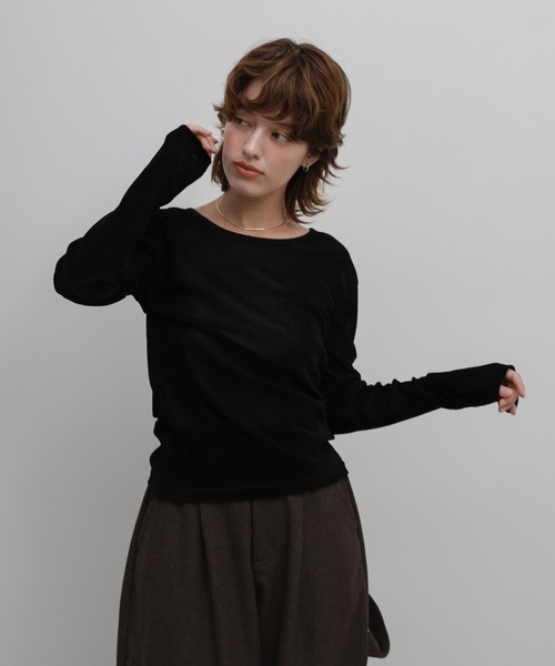 select MOCA(セレクトモカ)の「シアーベロアロンT(Tシャツ/カットソー・レディース・アイボリー/ブラウン/チャコールグレー/ブラック・FREE)」の15枚目の写真