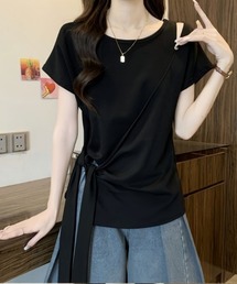 サイドリボン アシンメトリー オフショルダー 半袖Tシャツ