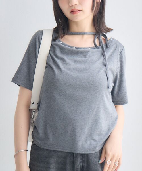 RETRO GIRL（レトロガール）の「ネックリボン半袖カットソー（Tシャツ/カットソー・レディース・オフホワイト/ライトグレー/ブラック・FREE）」の3枚目の写真