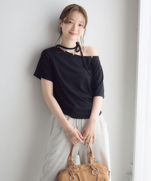 RETRO GIRL（レトロガール）の「ネックリボン半袖カットソー（Tシャツ/カットソー・レディース・オフホワイト/ライトグレー/ブラック・FREE）」の10枚目の写真