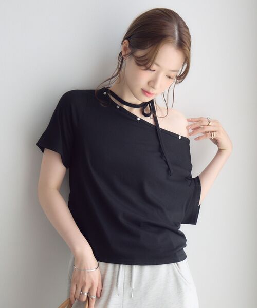 RETRO GIRL（レトロガール）の「ネックリボン半袖カットソー（Tシャツ/カットソー・レディース・オフホワイト/ライトグレー/ブラック・FREE）」の11枚目の写真