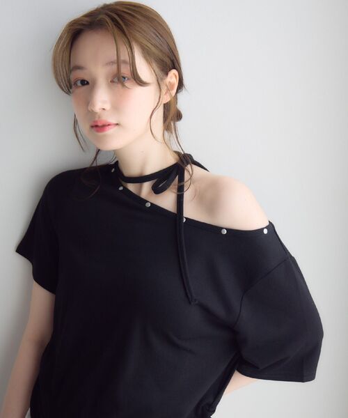 RETRO GIRL（レトロガール）の「ネックリボン半袖カットソー（Tシャツ/カットソー・レディース・オフホワイト/ライトグレー/ブラック・FREE）」の13枚目の写真