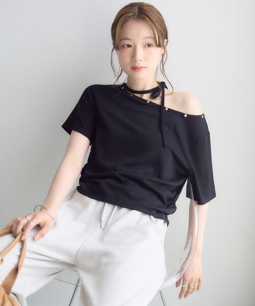 RETRO GIRL（レトロガール）の「ネックリボン半袖カットソー（Tシャツ/カットソー・レディース・オフホワイト/ライトグレー/ブラック・FREE）」の14枚目の写真