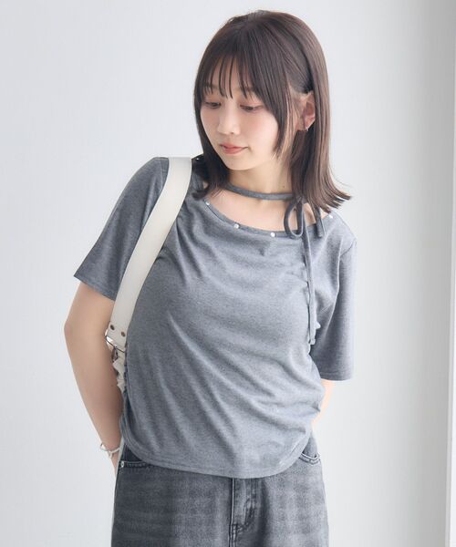 RETRO GIRL（レトロガール）の「ネックリボン半袖カットソー（Tシャツ/カットソー・レディース・オフホワイト/ライトグレー/ブラック・FREE）」の18枚目の写真