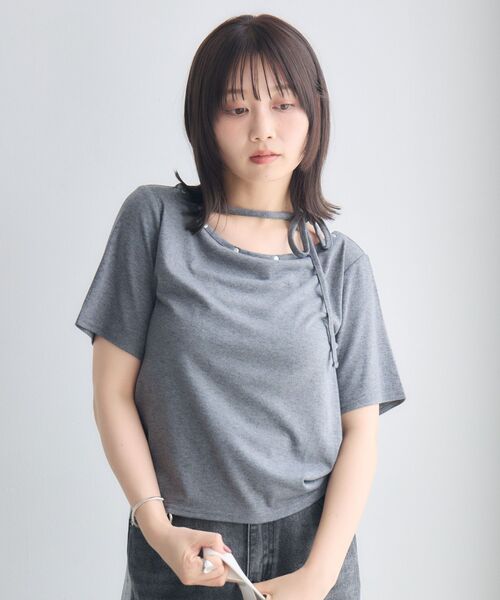 RETRO GIRL（レトロガール）の「ネックリボン半袖カットソー（Tシャツ/カットソー・レディース・オフホワイト/ライトグレー/ブラック・FREE）」の20枚目の写真