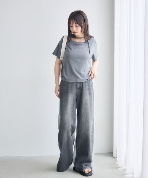 RETRO GIRL（レトロガール）の「ネックリボン半袖カットソー（Tシャツ/カットソー・レディース・オフホワイト/ライトグレー/ブラック・FREE）」の21枚目の写真