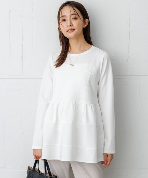 組曲 S(クミキョク チイサイサイズ)の「ソフトダンボール ビスチェ風カットソー(Tシャツ/カットソー・レディース・ホワイト系/ブラック系・S2)」の1枚目の写真