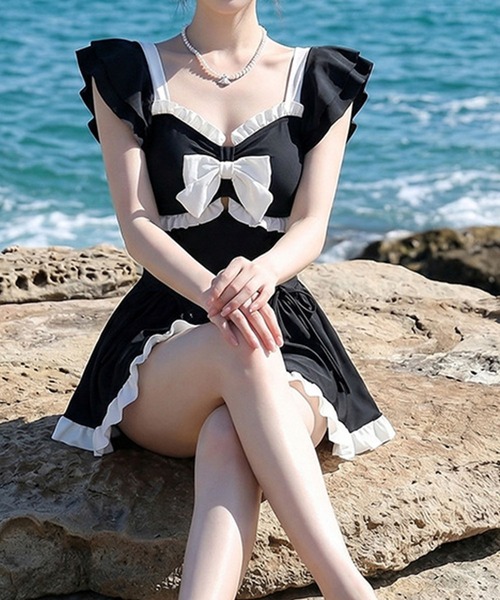 【レア】Jane Marpleロゴ総柄 ワンピース 水着セット 配色リボンデザインワンピース水着（水着）｜GLAMOROUS JANE
