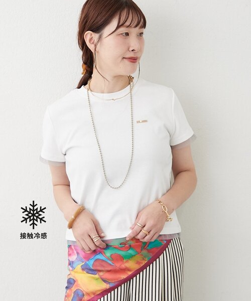 Remind me and forever(リマインドミーアンドフォーエバー)の「接触冷感チュール切替Tシャツ(Tシャツ/カットソー・レディース・ブラウン/ブラック/オフホワイト・FREE)」の2枚目の写真