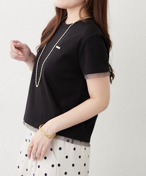Remind me and forever(リマインドミーアンドフォーエバー)の「接触冷感チュール切替Tシャツ(Tシャツ/カットソー・レディース・ブラウン/ブラック/オフホワイト・FREE)」の18枚目の写真
