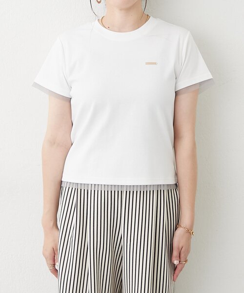 Remind me and forever(リマインドミーアンドフォーエバー)の「接触冷感チュール切替Tシャツ(Tシャツ/カットソー・レディース・ブラウン/ブラック/オフホワイト・FREE)」の6枚目の写真
