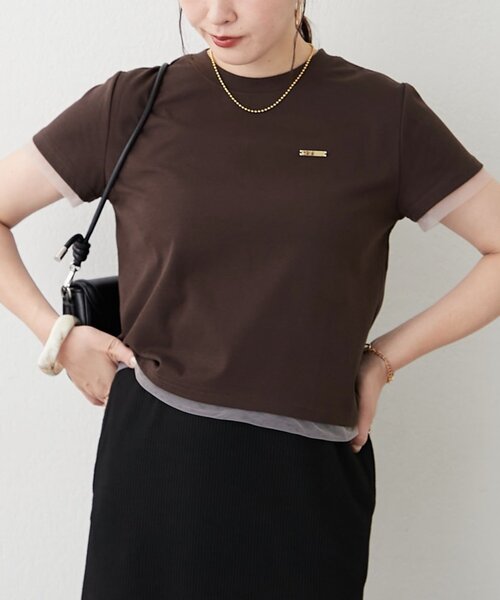 Remind me and forever(リマインドミーアンドフォーエバー)の「接触冷感チュール切替Tシャツ(Tシャツ/カットソー・レディース・ブラウン/ブラック/オフホワイト・FREE)」の12枚目の写真