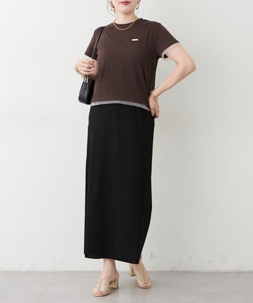 Remind me and forever(リマインドミーアンドフォーエバー)の「接触冷感チュール切替Tシャツ(Tシャツ/カットソー・レディース・ブラウン/ブラック/オフホワイト・FREE)」の14枚目の写真