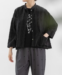 ジャガードスタンドカラークロップドシャツ