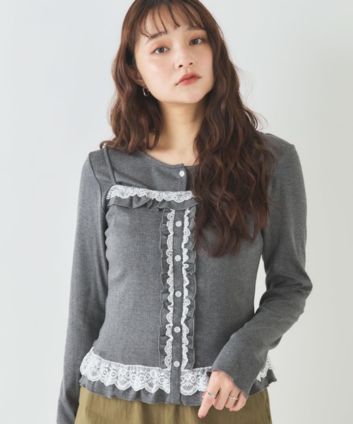 archives(アルシーヴ)の「配色レースカットアンサンブル(Tシャツ/カットソー・レディース・アイボリー/ブラック/チャコールグレー・MEDIUM)」の15枚目の写真