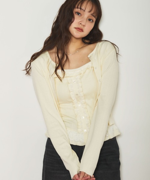 archives(アルシーヴ)の「配色レースカットアンサンブル(Tシャツ/カットソー・レディース・アイボリー/ブラック/チャコールグレー・MEDIUM)」の4枚目の写真