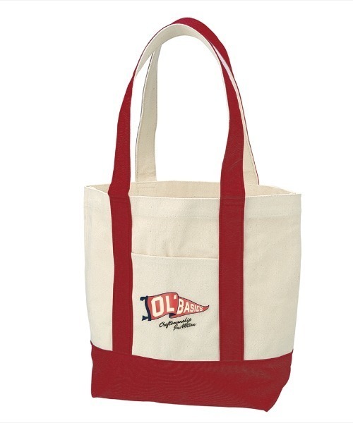 Ol' Basics(オールベーシックス)の「Ol' Basics(オール・ベーシックス) バイカラートートバッグ キャンバス フラッグイラスト ロゴ プリント 鞄 BAG アメカジ メンズ レディース ユニセックス(トートバッグ・レディース・レッド・FREE)」の1枚目の写真