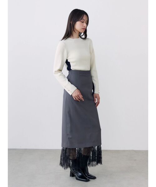 TONAL（トーナル）の「ウォッシャブルウールバイカラーハイネックニット（ニット/セーター・レディース・ライトブルー/オフホワイト/ブラック/ピンク/グレー・MEDIUM）」の12枚目の写真