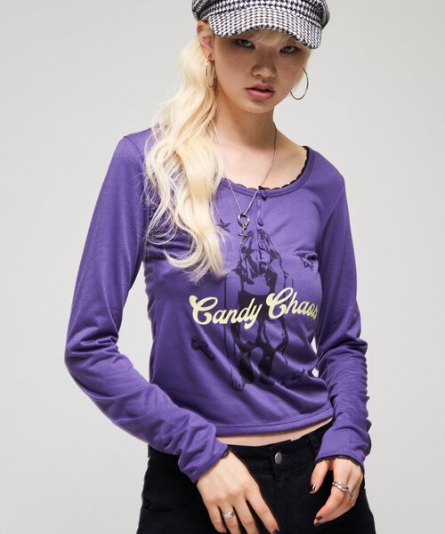 WHO'S WHO gallery(フーズフーギャラリー)の「シャーロットシアーヘンリー(Tシャツ/カットソー・レディース・パープル/チャコールグレー/ピンク/イエロー・FREE)」の10枚目の写真