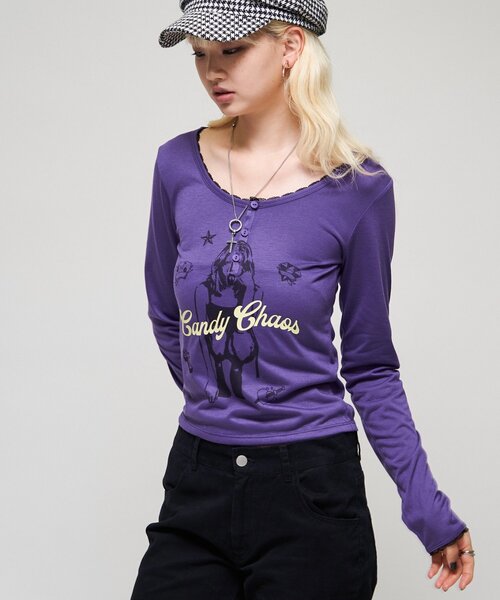 WHO'S WHO gallery(フーズフーギャラリー)の「シャーロットシアーヘンリー(Tシャツ/カットソー・レディース・パープル/チャコールグレー/ピンク/イエロー・FREE)」の12枚目の写真