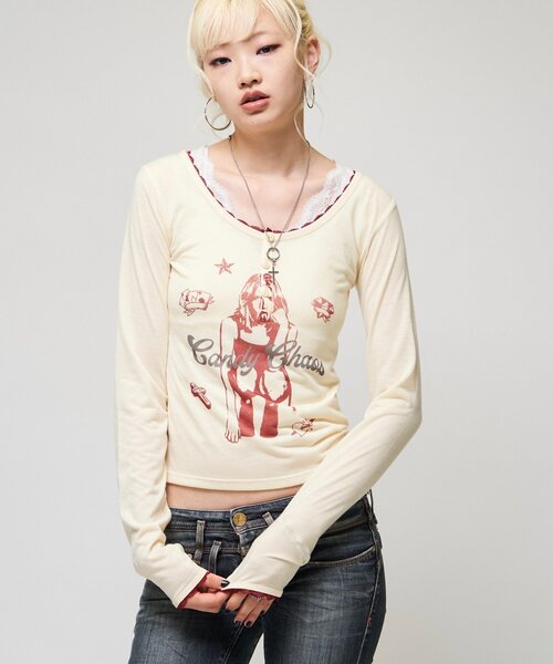WHO'S WHO gallery(フーズフーギャラリー)の「シャーロットシアーヘンリー(Tシャツ/カットソー・レディース・パープル/チャコールグレー/ピンク/イエロー・FREE)」の15枚目の写真
