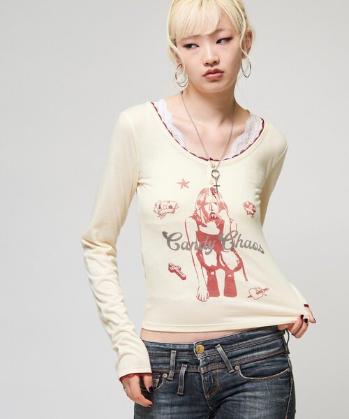 WHO'S WHO gallery(フーズフーギャラリー)の「シャーロットシアーヘンリー(Tシャツ/カットソー・レディース・パープル/チャコールグレー/ピンク/イエロー・FREE)」の17枚目の写真