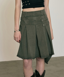 Dyed Snap Stud Midi Skirt (Khaki) / 26SMSK001KH