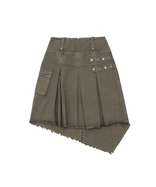 NO EXTRA TOUCH(ノー・エクストラ・タッチ)の「Dyed Snap Stud Midi Skirt (Khaki) / 26SMSK001KH(スカート・レディース・カーキ・SMALL/MEDIUM/X-SMALL)」の4枚目の写真