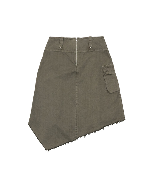 NO EXTRA TOUCH(ノー・エクストラ・タッチ)の「Dyed Snap Stud Midi Skirt (Khaki) / 26SMSK001KH(スカート・レディース・カーキ・SMALL/MEDIUM/X-SMALL)」の5枚目の写真