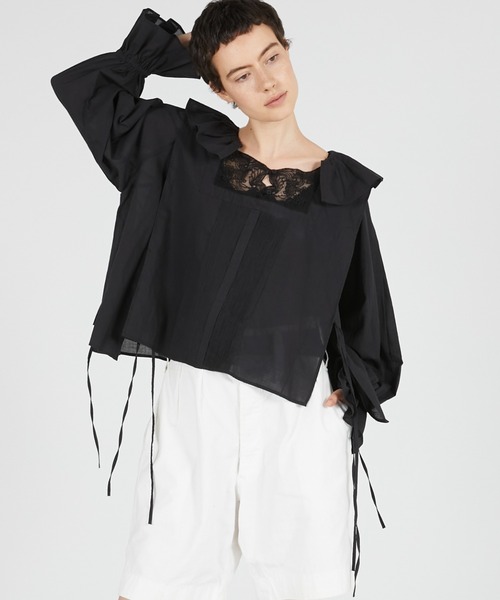 crinkle crinkle crinkle(クリンクルクリンクルクリンクル)の「【crinkle crinkle crinkle】victorian collar blouse/ヴィクリアンカラーブラウス(シャツ/ブラウス・レディース・ブラック/ホワイト・FREE)」の2枚目の写真