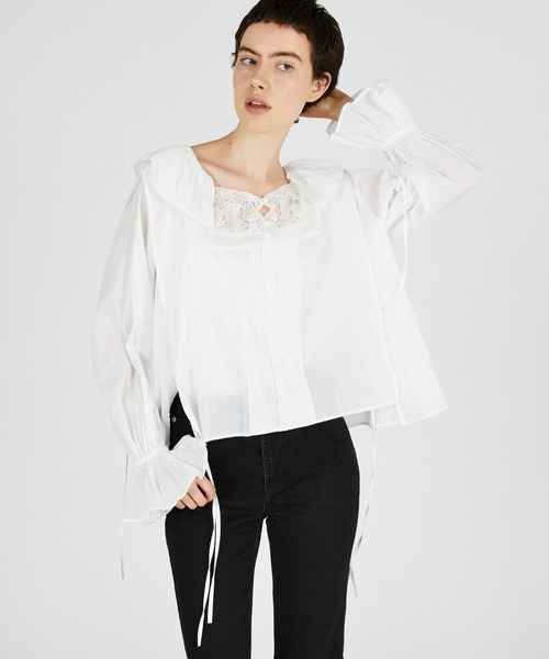 crinkle crinkle crinkle(クリンクルクリンクルクリンクル)の「【crinkle crinkle crinkle】victorian collar blouse/ヴィクリアンカラーブラウス(シャツ/ブラウス・レディース・ブラック/ホワイト・FREE)」の4枚目の写真