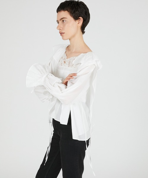 crinkle crinkle crinkle(クリンクルクリンクルクリンクル)の「【crinkle crinkle crinkle】victorian collar blouse/ヴィクリアンカラーブラウス(シャツ/ブラウス・レディース・ブラック/ホワイト・FREE)」の5枚目の写真