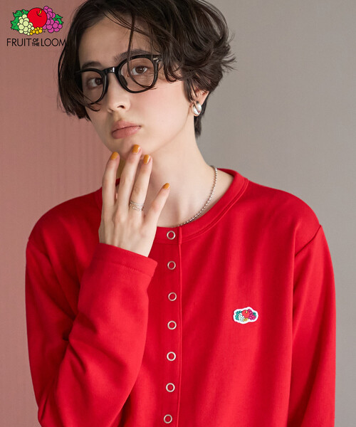 FREAK'S STORE(フリークスストア)の「FRUIT OF THE LOOM×FREAK'S STORE/フルーツオブザルーム 別注 スナップカーディガン/リングドットカーディガン/スウェットカーディガン(カーディガン/ボレロ・レディース・グリーン/レッド/ブラック・フリ-)」の1枚目の写真