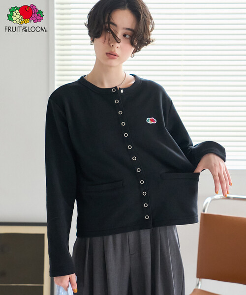 FREAK'S STORE(フリークスストア)の「FRUIT OF THE LOOM×FREAK'S STORE/フルーツオブザルーム 別注 スナップカーディガン/リングドットカーディガン/スウェットカーディガン(カーディガン/ボレロ・レディース・グリーン/レッド/ブラック・フリ-)」の2枚目の写真