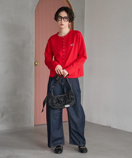 FREAK'S STORE(フリークスストア)の「FRUIT OF THE LOOM×FREAK'S STORE/フルーツオブザルーム 別注 スナップカーディガン/リングドットカーディガン/スウェットカーディガン(カーディガン/ボレロ・レディース・グリーン/レッド/ブラック・フリ-)」の5枚目の写真