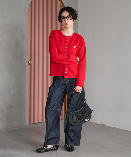 FREAK'S STORE(フリークスストア)の「FRUIT OF THE LOOM×FREAK'S STORE/フルーツオブザルーム 別注 スナップカーディガン/リングドットカーディガン/スウェットカーディガン(カーディガン/ボレロ・レディース・グリーン/レッド/ブラック・フリ-)」の9枚目の写真